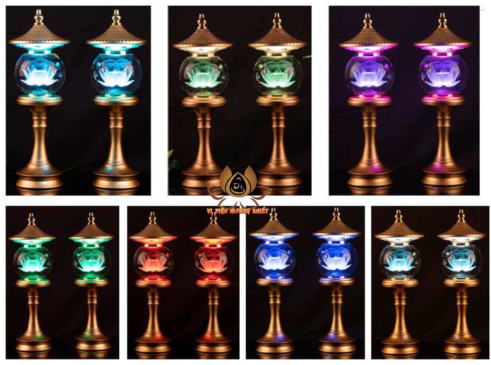 CẶP 2 CÂY ĐÈN LED HOA SEN PHA LÊ THỜ CÚNG TRANG TRÍ