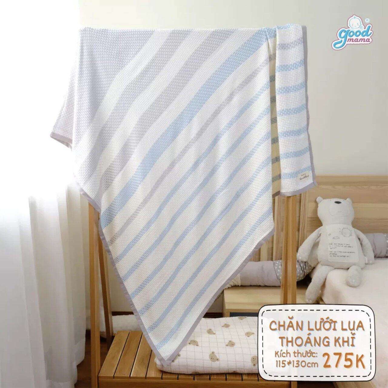 🍁🍁CHĂN LƯỚI VẢI LỤA SỢI TRE GOODMAMA🧶🐳Kích thước: 115x130cm