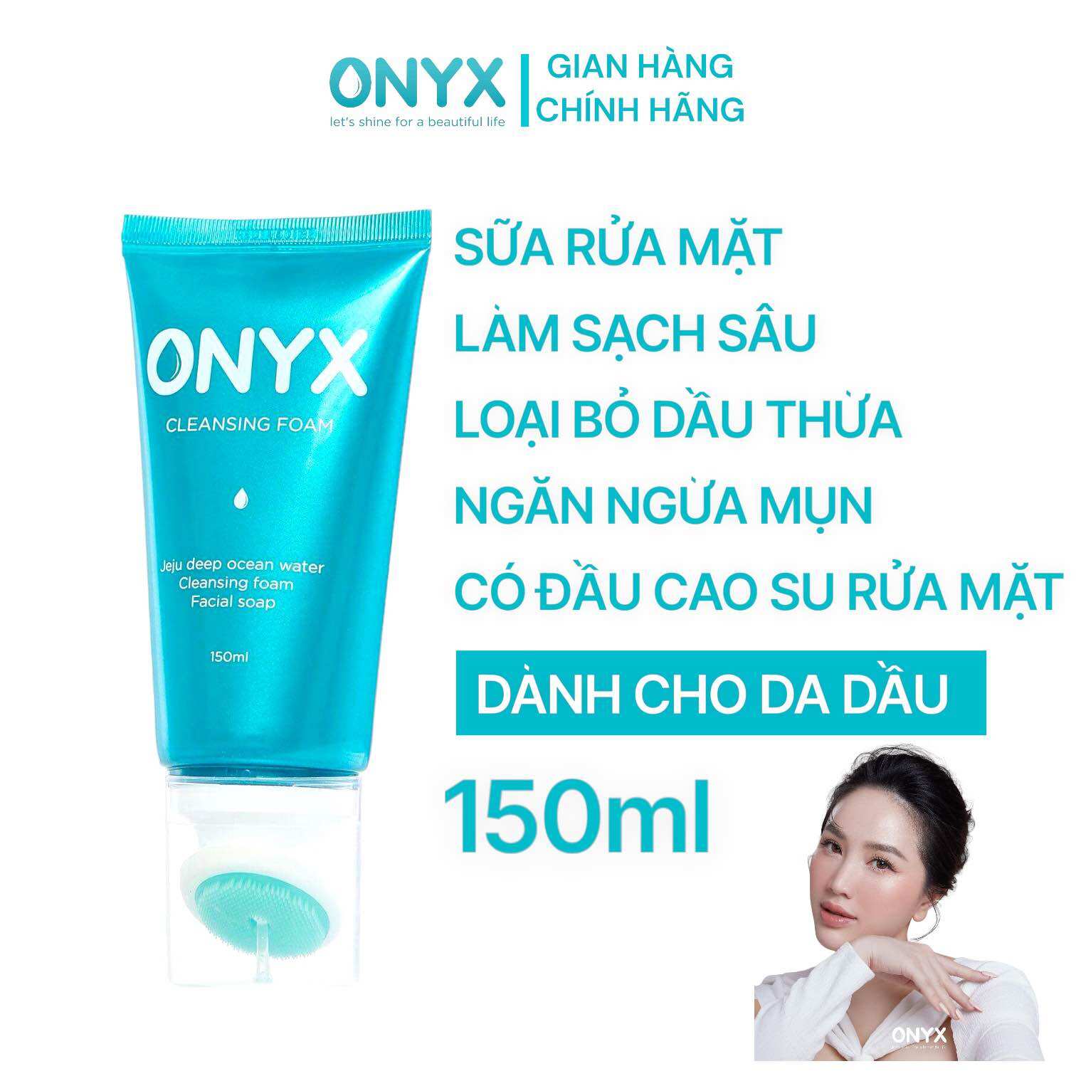 Sữa rửa mặt dành cho da dầu ONYX kèm đầu cao su rửa mặt giúp làm sạch da thông thoáng lỗ chân lông ngăn ngừa mụn 150g