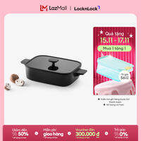 CSQ Nồi, chảo chống dính hình vuông LocknLock Square-IH dùng được bếp từ nắp kính silicone