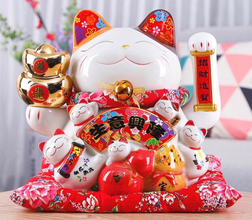 Mèo Thần Tài Sứ , Mèo May Mắn Maneki Neko size 26cm . Vẩy Tay Gọi Khách BÁT PHƯƠNG KHAI TÀI
