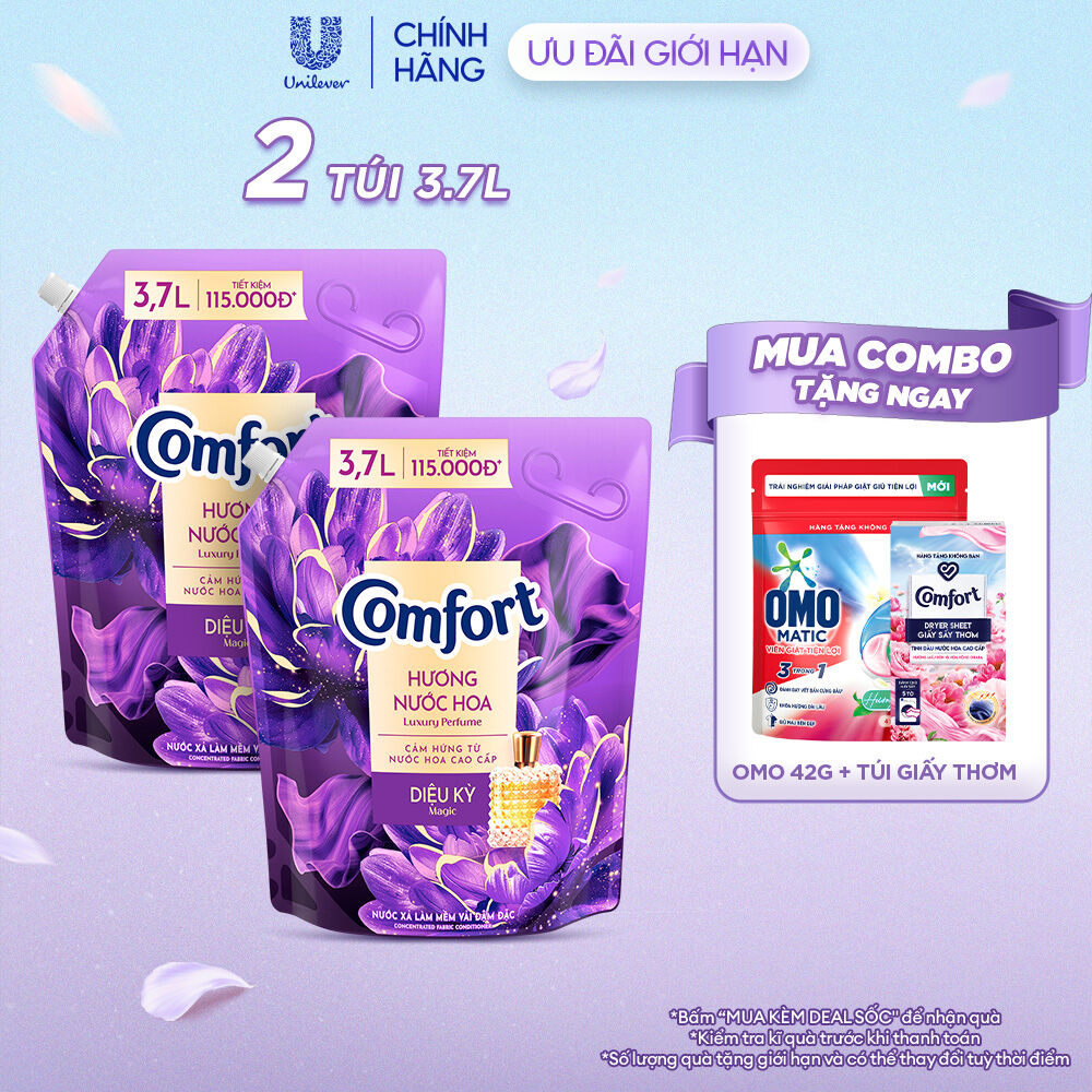 Combo 2 Túi Nước Xả Vải Comfort Hương Nước Hoa 100 Giờ Lưu Hương Diệu Kỳ túi 3.7L