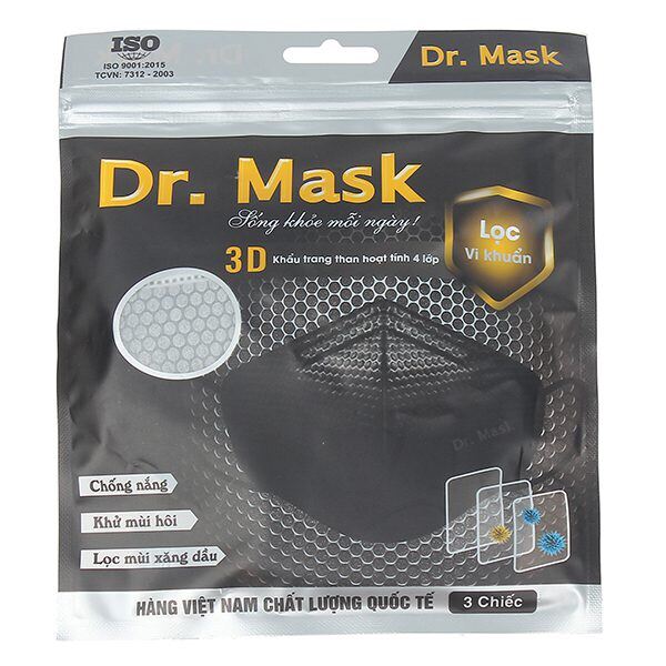 Khẩu Trang Carbon Than Hoạt Tính 4Lớp Dr.Mask 3D - Bịch 3 Cái thumbnail