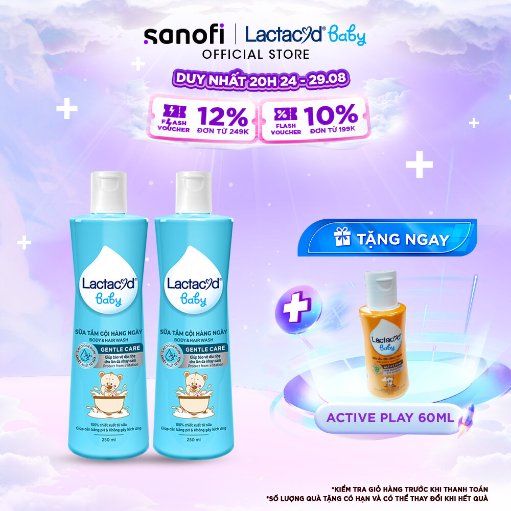 Bộ 2 chai Sữa Tắm Gội Trẻ Em Lactacyd Baby Gentle Care Bảo Vệ Dịu Nhẹ Cho Làn Da Nhạy Cảm 250ml/chai