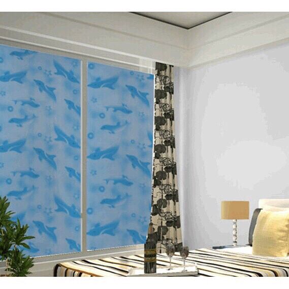 Combo 3 mét decal giấy dán kính có keo sẵn khổ rộng 45cm - cá heo - cá xanh- mây- khinh khí cầu