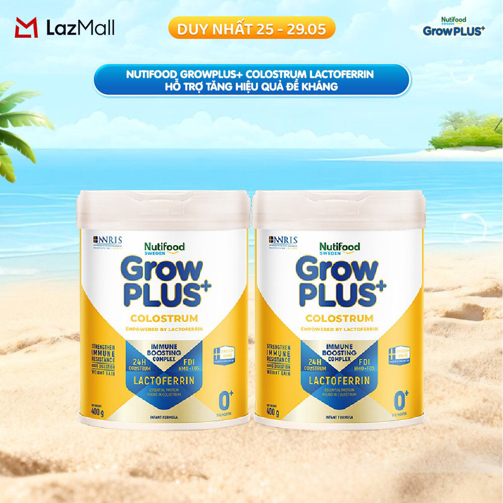 Combo 2 Sữa bột Nutifood Sweden GrowPLUS+ Colostrum Lactoferrin 0+ 400g