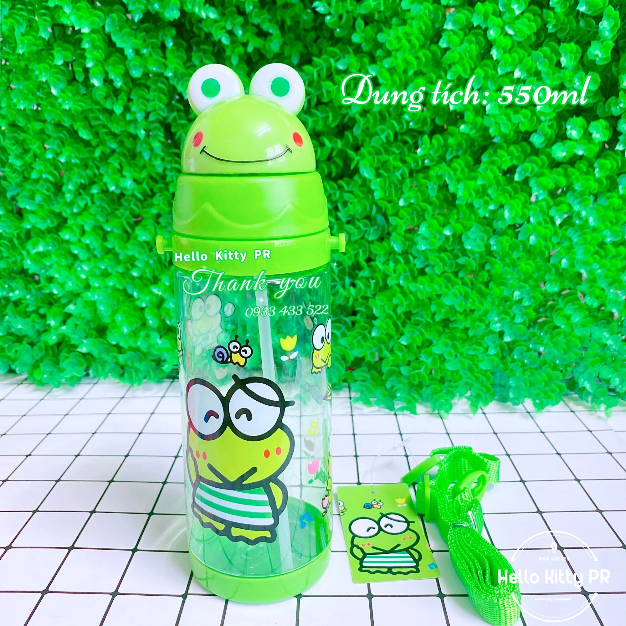 Bình nước có dây đeo Hellokitty Doremon Doraemon - Ếch xanh