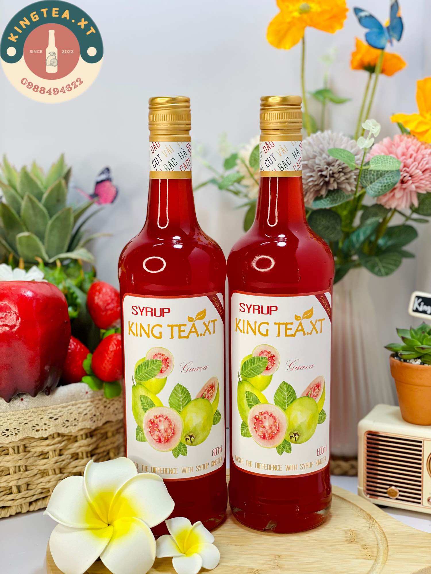 Siro ổi hồng cô đặc kingtea.xt- chai thủy tinh 800ml