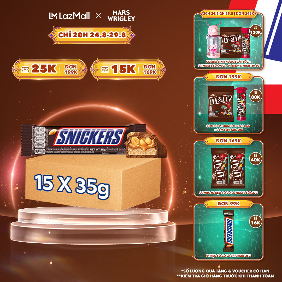 Combo 15 thanh kẹo sô cô la snickers đậu phộng 35g