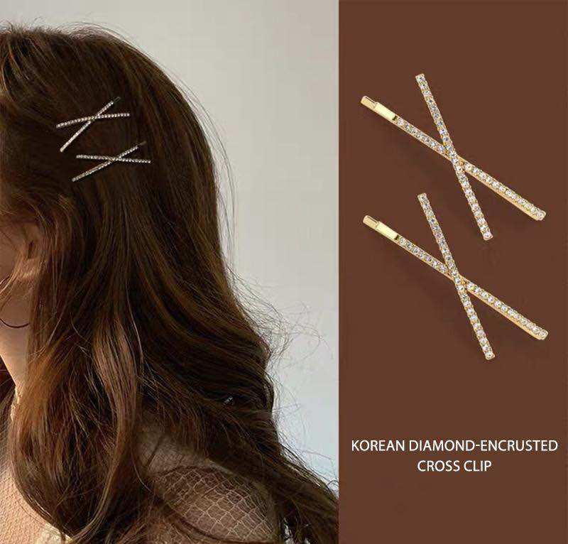 HCM - Kẹp tóc kim loại chữ X đính đá lấp lánh phụ kiện tóc nữ Hàn Quốc