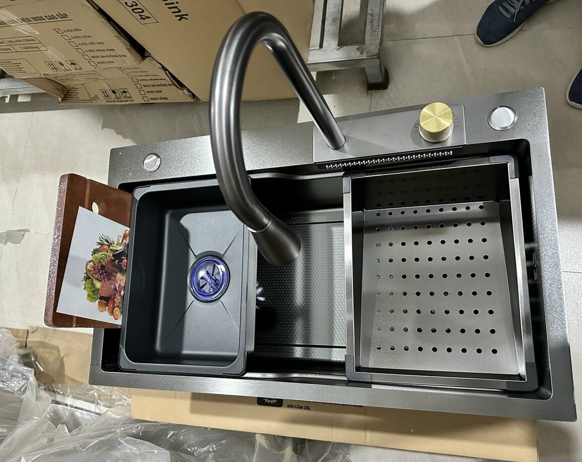 Chậu rửa bát 1 hộc lớn inox304 75x45cm phủ nano chống bám bẩn. tặng vòi rửa chén âm thành chậu xả thác nước