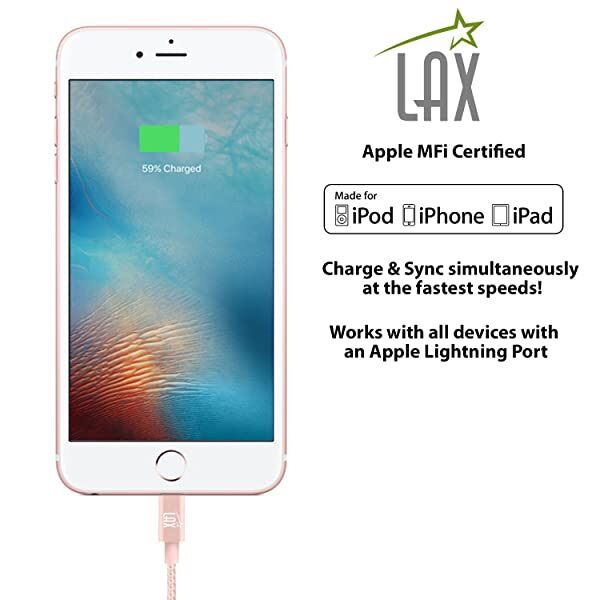Cáp Sạc Ngắn MFi Bọc Dù LAX USB A to Lightning 38cm