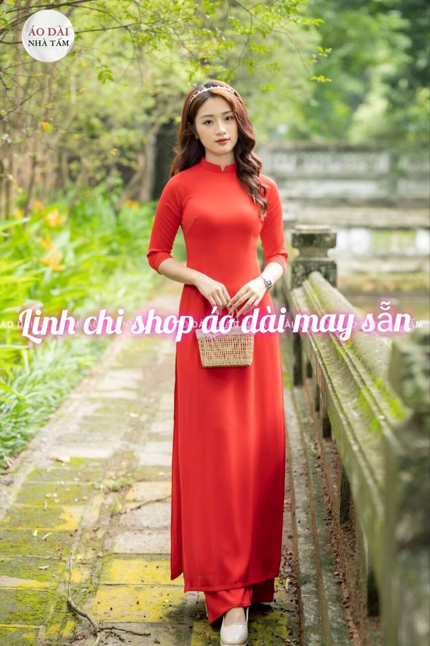 áo dài trơn đỏ cao cấp. kèm quần
