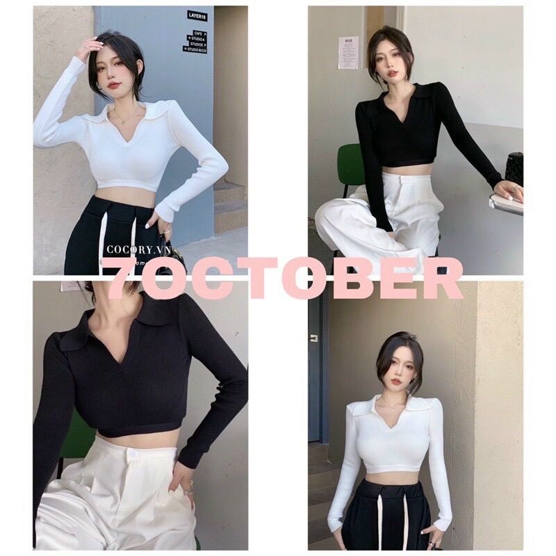 Áo kiểu tay dài vải gân cổ bẻ nơ lưng G9