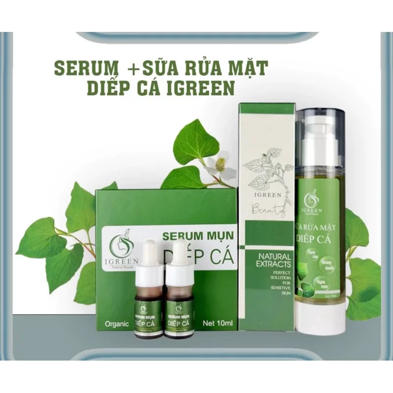 Chính hãng - combo toàn diện cho da hết mụn, thâm - combo sữa rửa mặt và serum diếp cá igreen