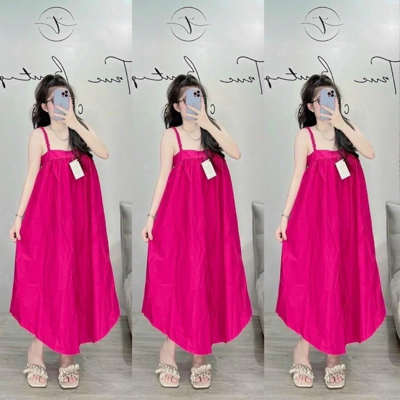 Đầm ngủ 2 dây bính mặc nhà cực xinh, dễ thương