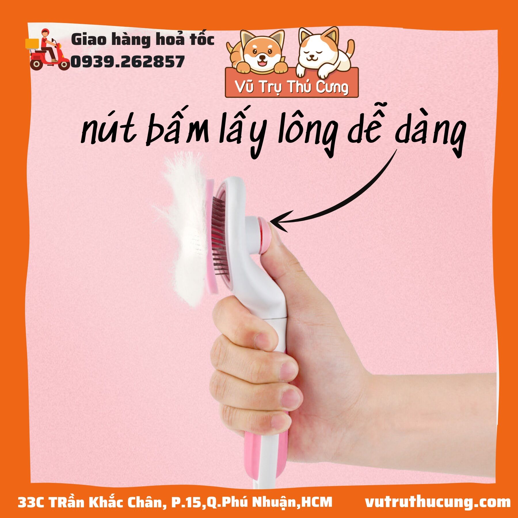 Lược chải lông chó mèo có nút bấm