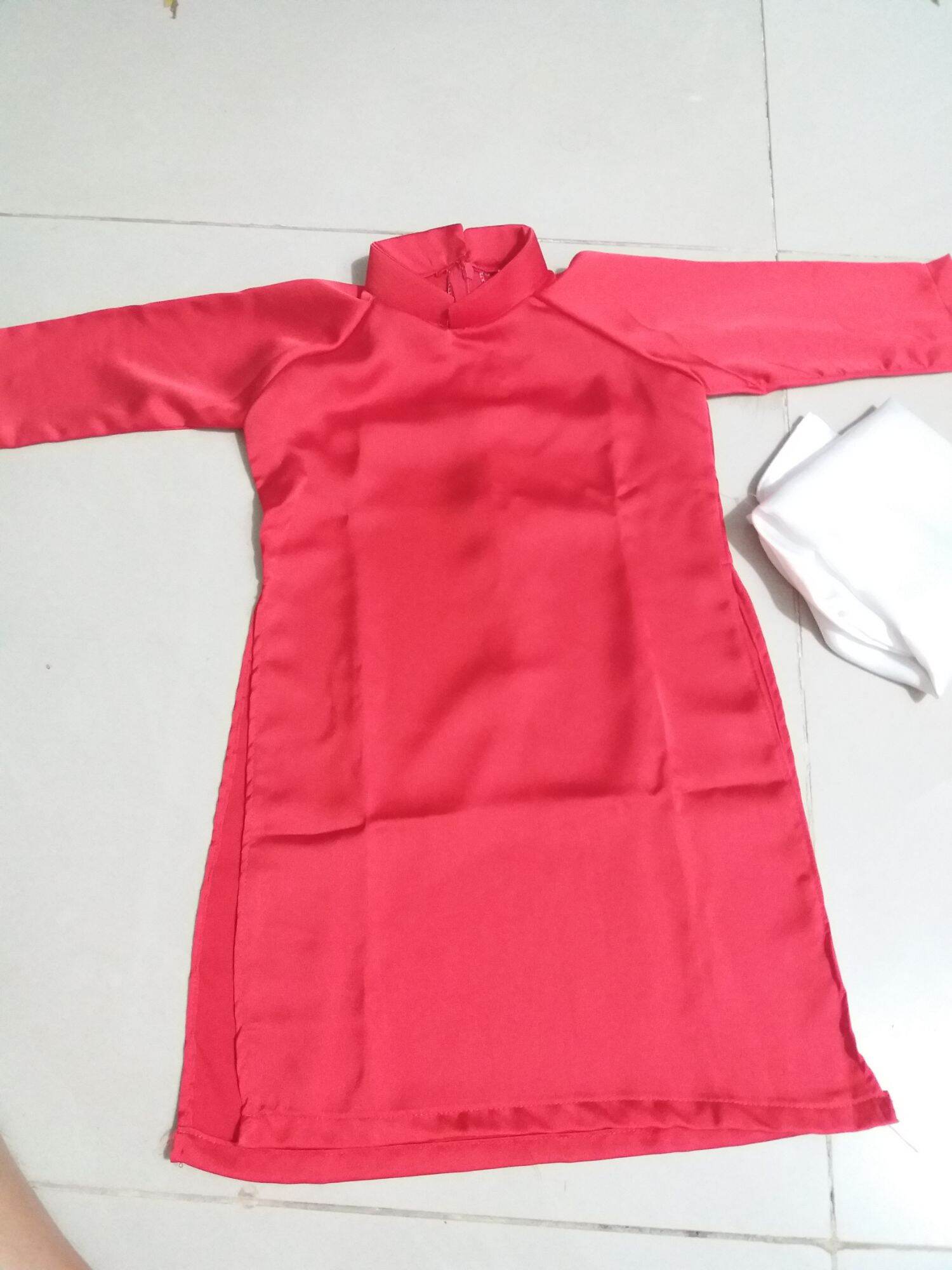 Áo dài đỏ lụa Satin kèm quần
