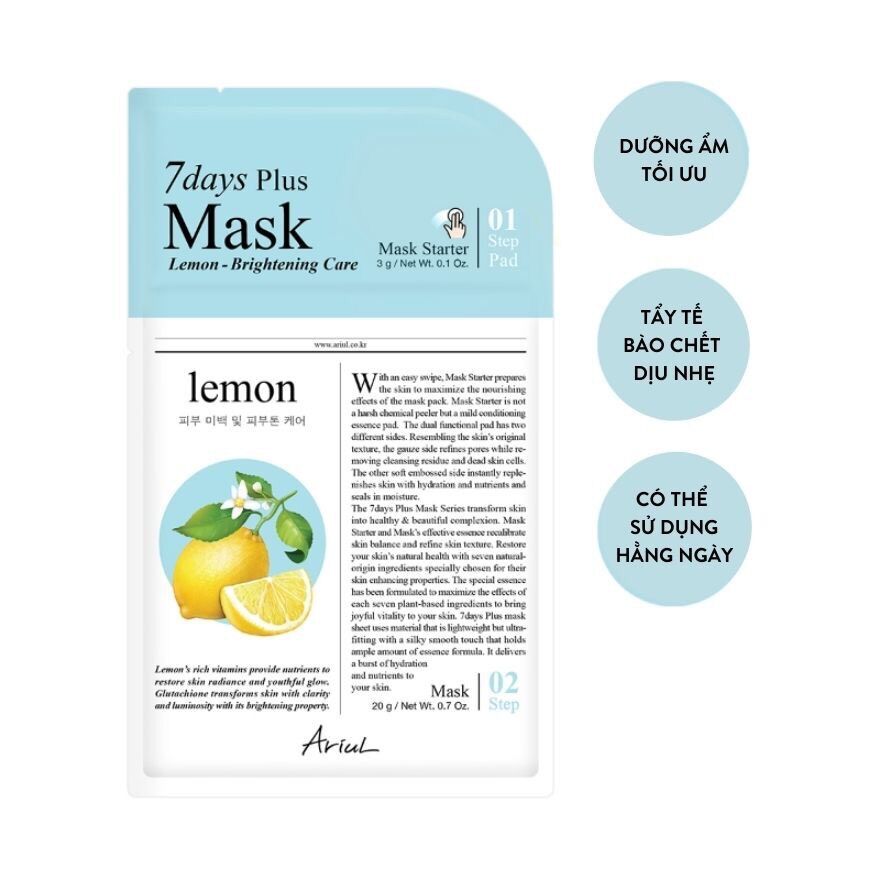Mặt nạ 2 bước ariul chiết xuất chanh vàng 7days plus mask - lemon 23ml
