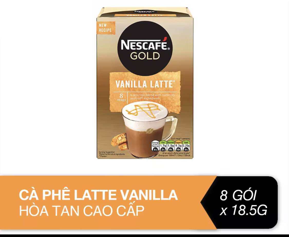 Hộp 8 gói cà phê hoà tan cao cấp Nescafe Gold vanilla latte