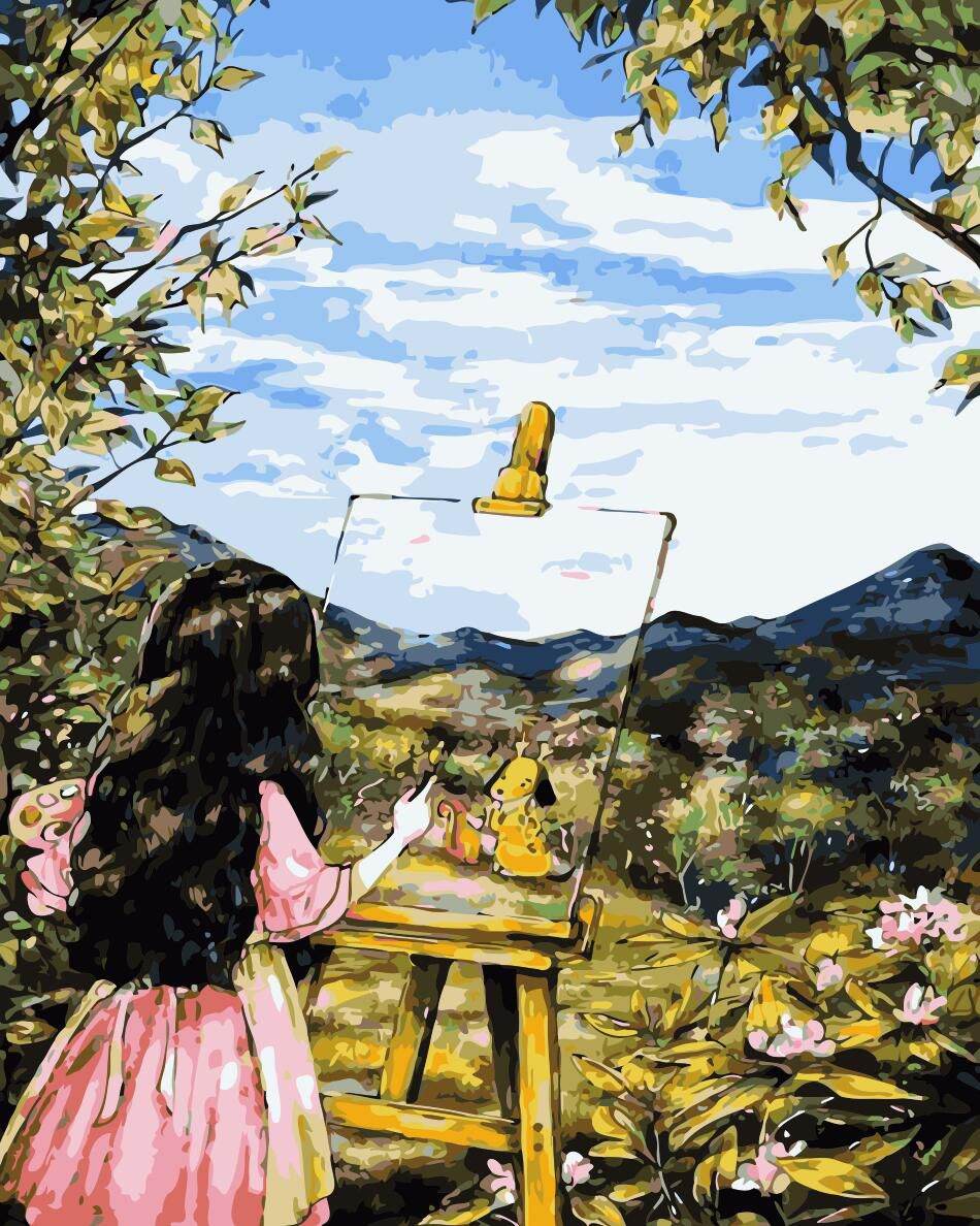 Tranh số hoá chibi dễ thương Có Khung 40x50 cm