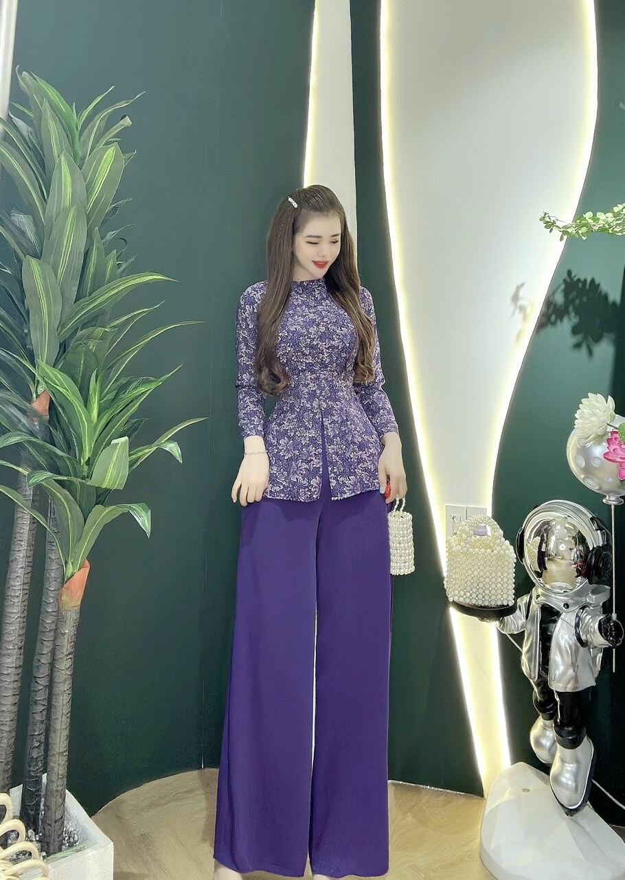 Bộ bà ba cổ tròn nút ngọc thân liền/ Sét bà ba cổ tròn