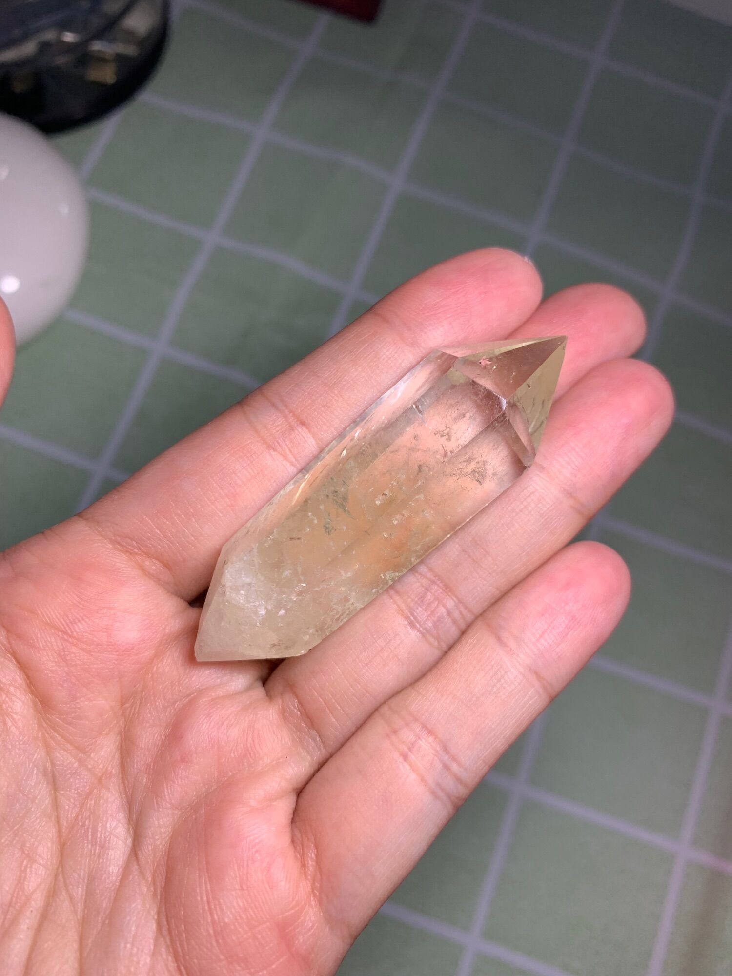 Trụ thạch anh vàng pha lê vân đá đẹp - NATURAL CITRINE POINT