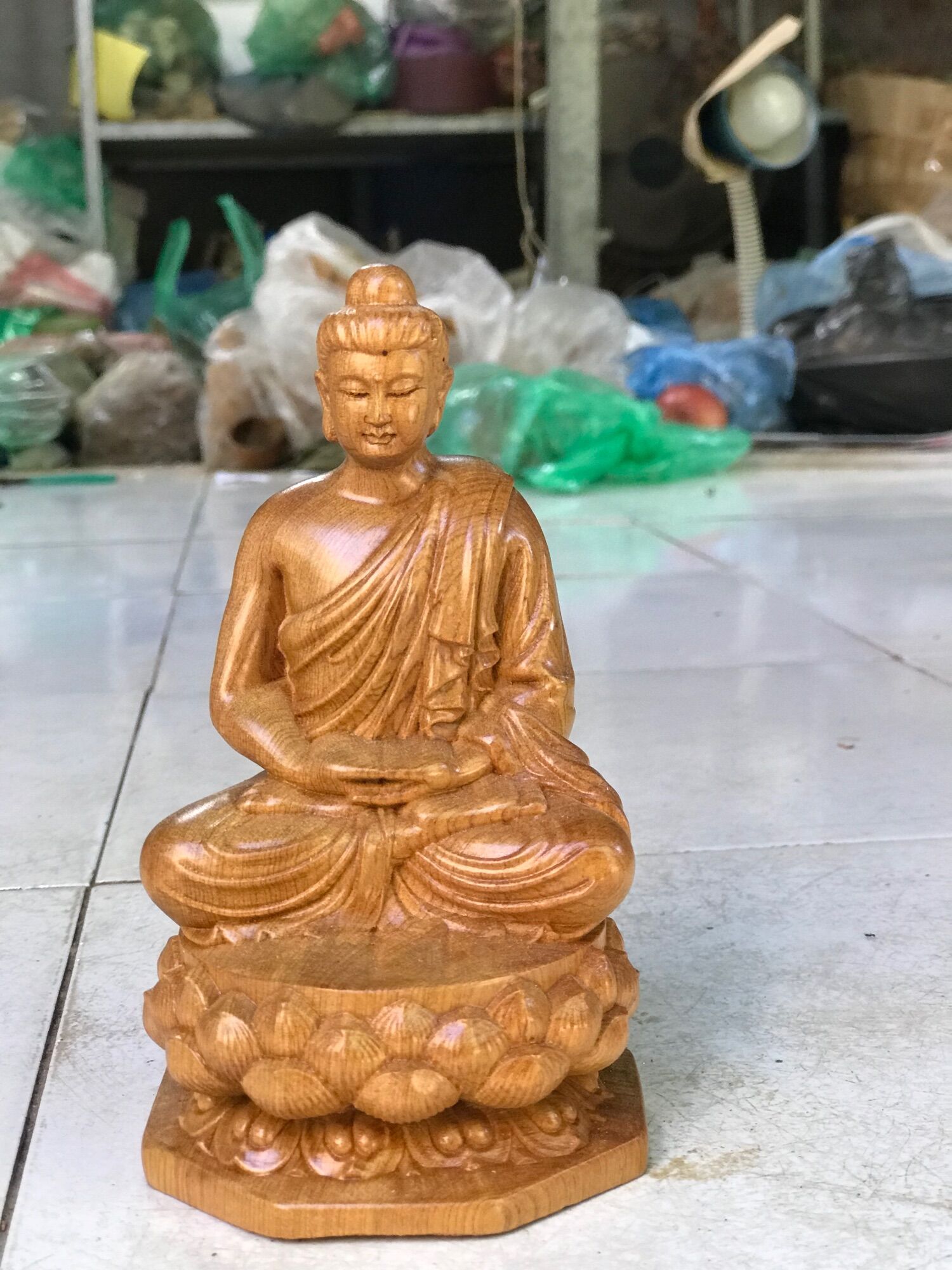 Tượng Phật thích ca mâu ni gỗ bách xanh bày phong thủy, thích thước mini :15/9/9
