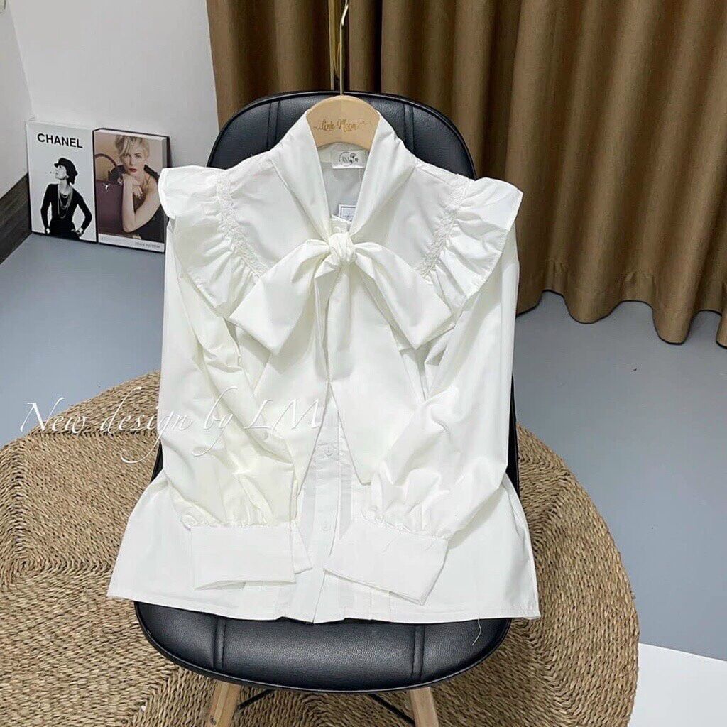 Áo sơ mi trắng tiểu thư ulzzang cổ nơ viền ren - SM35 - kimchuy333