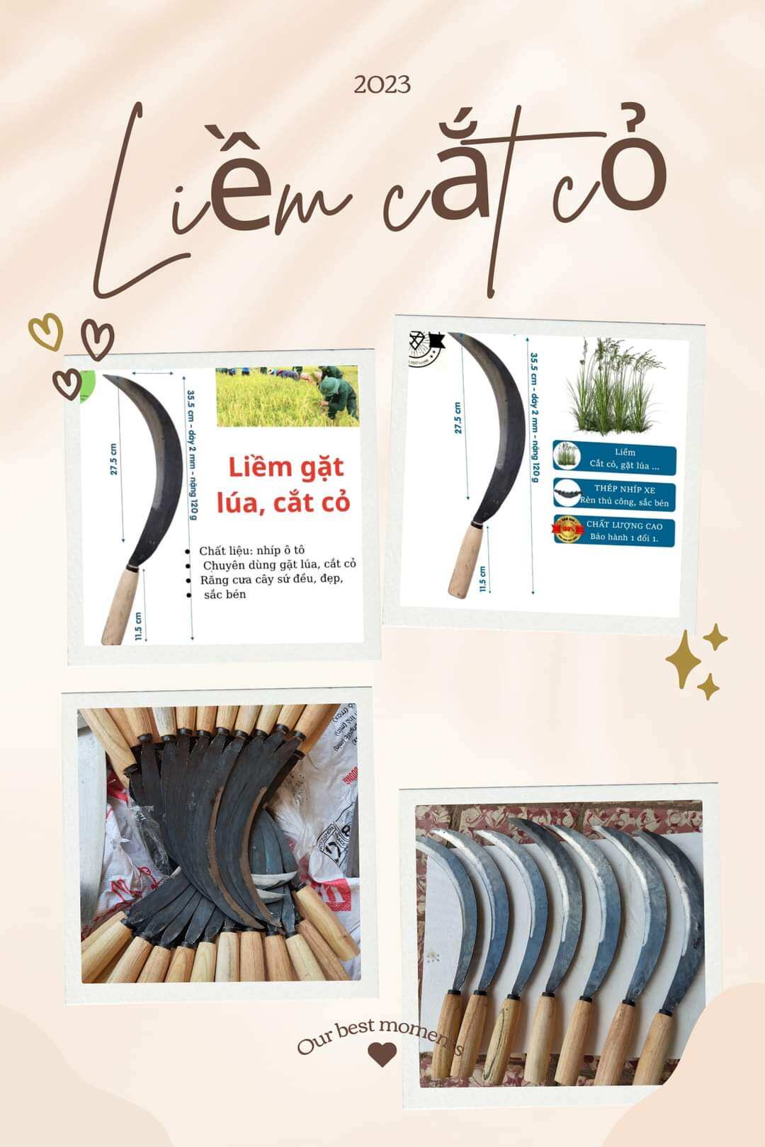 LIỀM CẮT CỎ ,LÚA RÈN THỦ CÔNG SẮC BÉN.