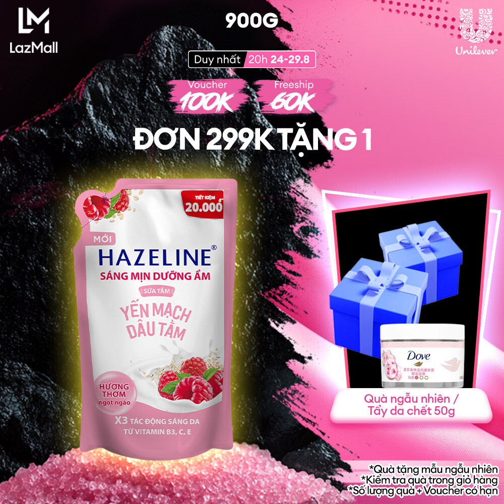 Sữa Tắm Trắng Da Hazeline Dưỡng Thể Thiên Nhiên Yến Mạch Dâu Tằm Sáng Da Dưỡng Ẩm 900g