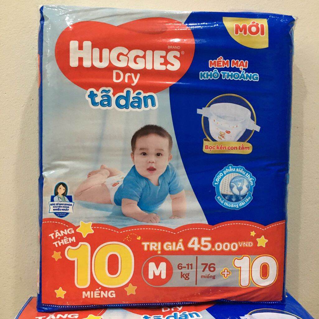 [Tặng 10 miếng] Tã dán Huggies M76 +10 miếng. Date 2024