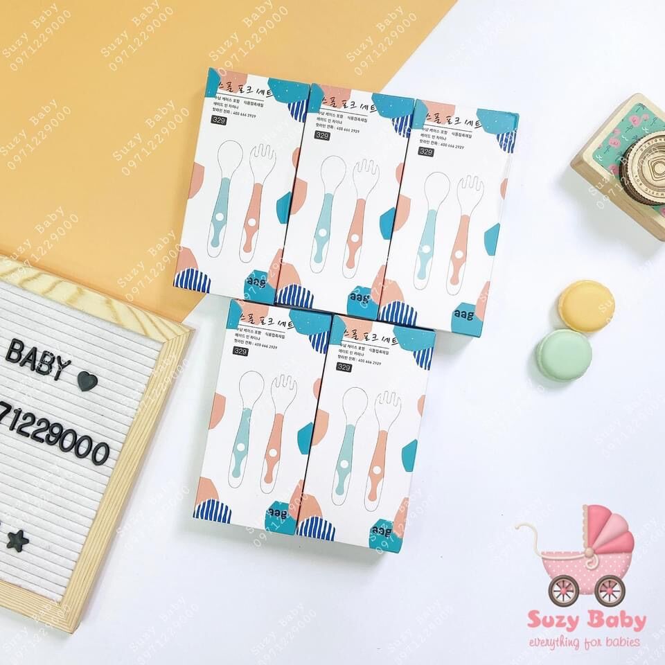 Set hai thìa dĩa ăn dặm silicon aag cho bé
