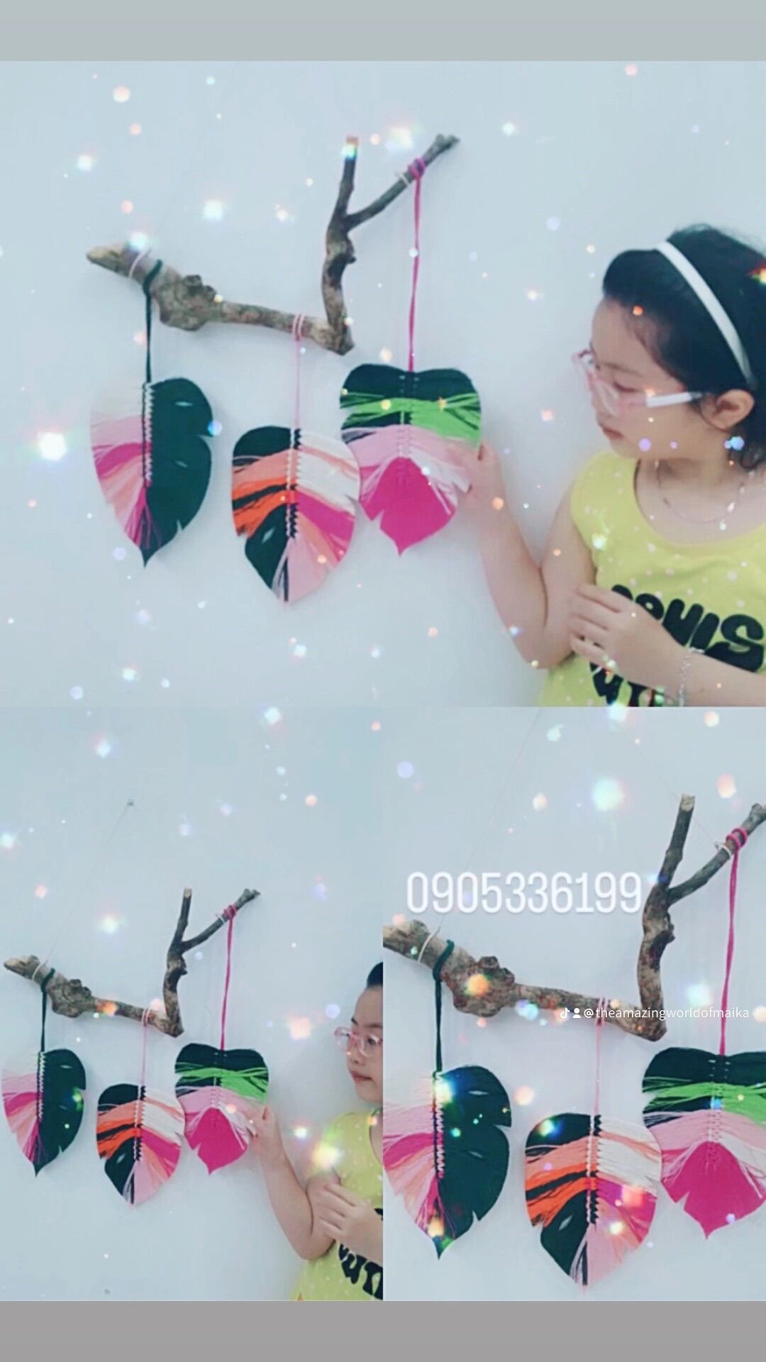 Cành lá macrame có phun keo định hình