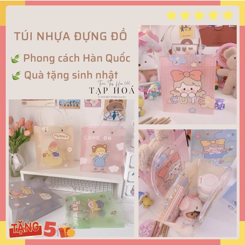 Túi nhựa đựng quà, túi có quai xách đựng đồ đa năng cute dễ thương PK135