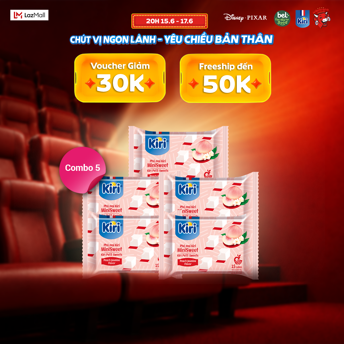 Combo 5 Phô mai Kiri vị đào hoa nhài 15C 78g