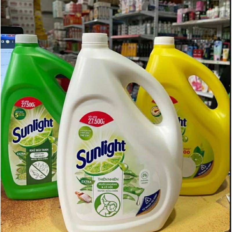 Nước rửa chén Sunlight chanh vàng 3,6kg , trà xanh 3,3kg , lô hội 3,6kg