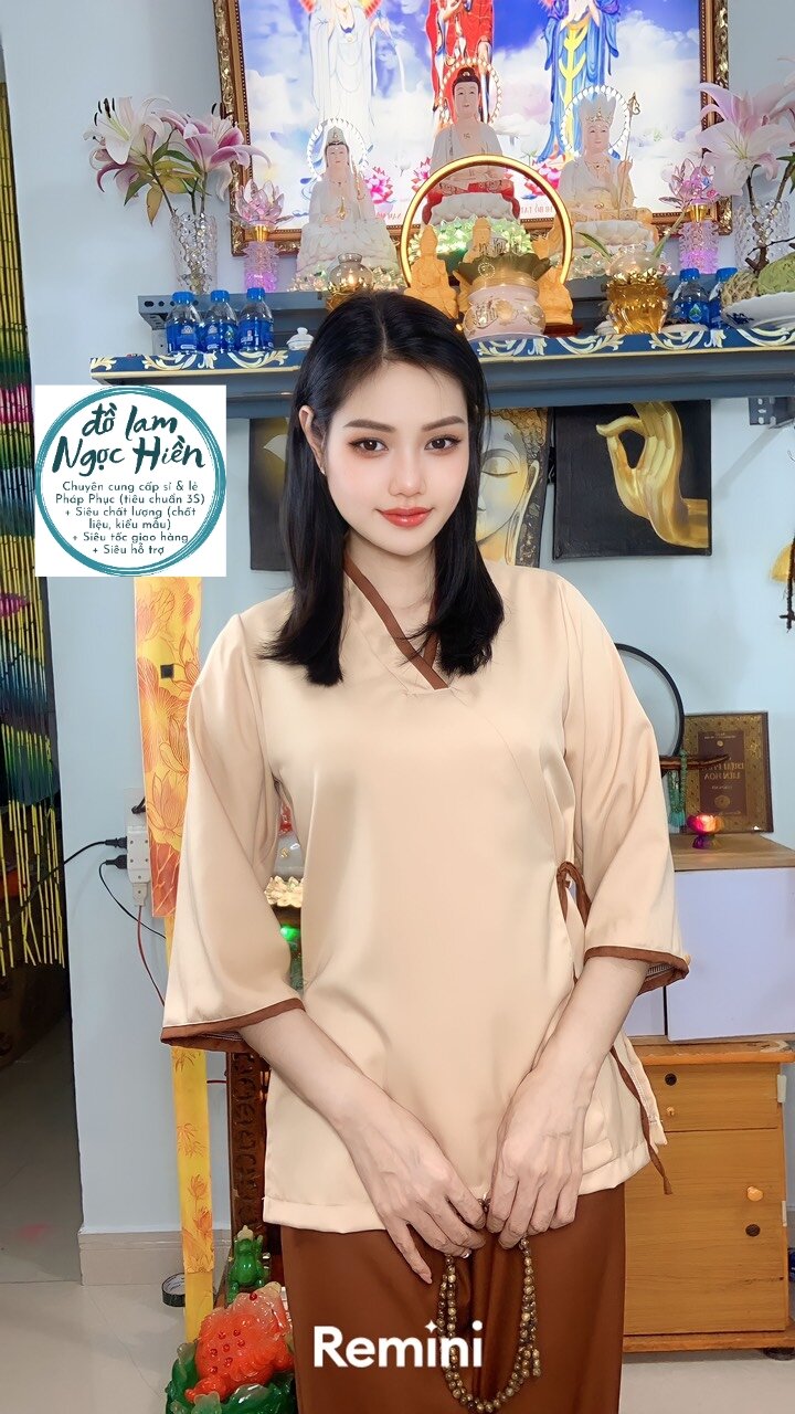 Pháp Phục, Đồ Lam Đi Chùa Nữ Mẫu Chéo Hàn Thắt Nơ Eo