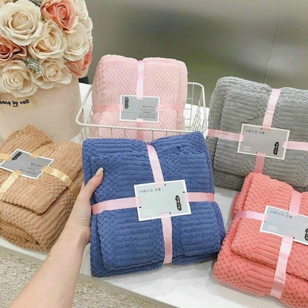 Set 2 khăn lông cừu hàn quốc siêu thấm nước