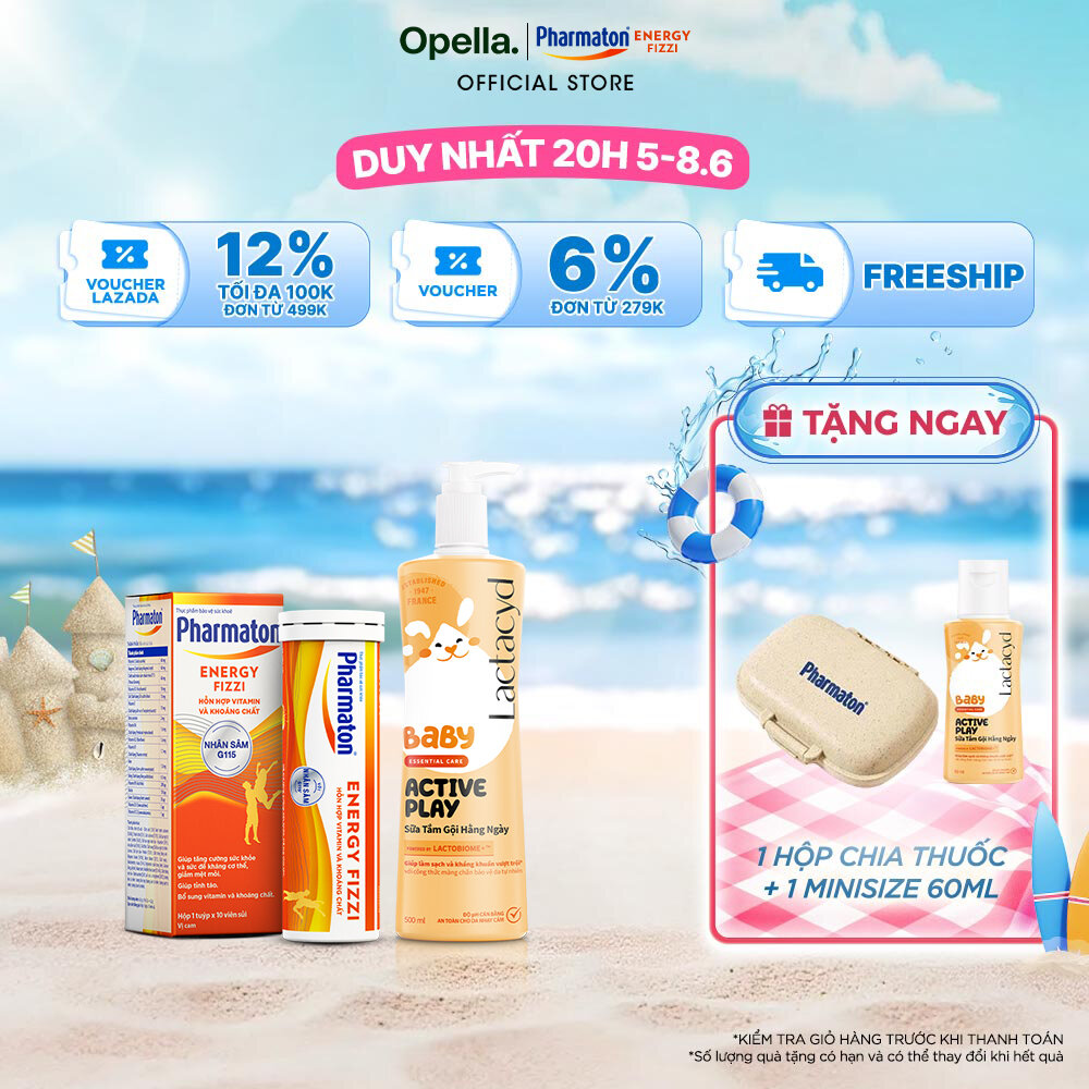 Bộ 1 Sữa Tắm Gội Hằng Ngày Cho Bé Lactacyd Baby Active Play 500ml + 1 Thực phẩm bảo vệ sức khỏe Pharmaton Energy Fizzi