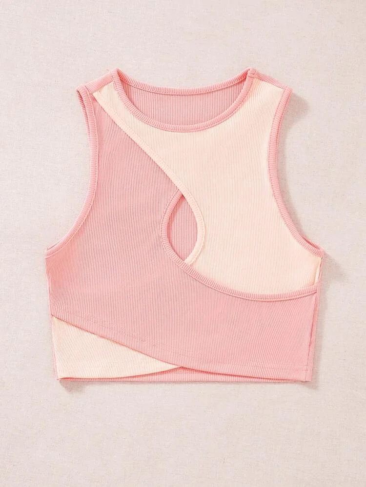 Áo croptop cổ tròn sát nách đan chéo hai màu (0731)