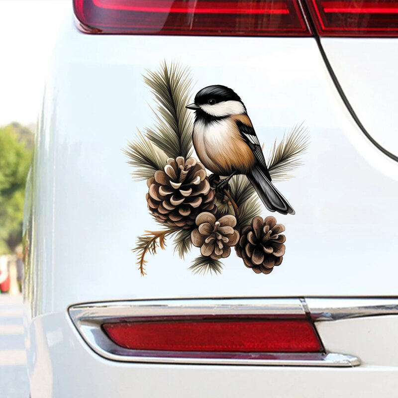 Maine Poecile Atricapillus Bird Vinyl Sticker Thiết kế hình nón thông trắng Phong cách hoạt hình cho ô tô Xe máy Xe điện Laptop và cửa sổ