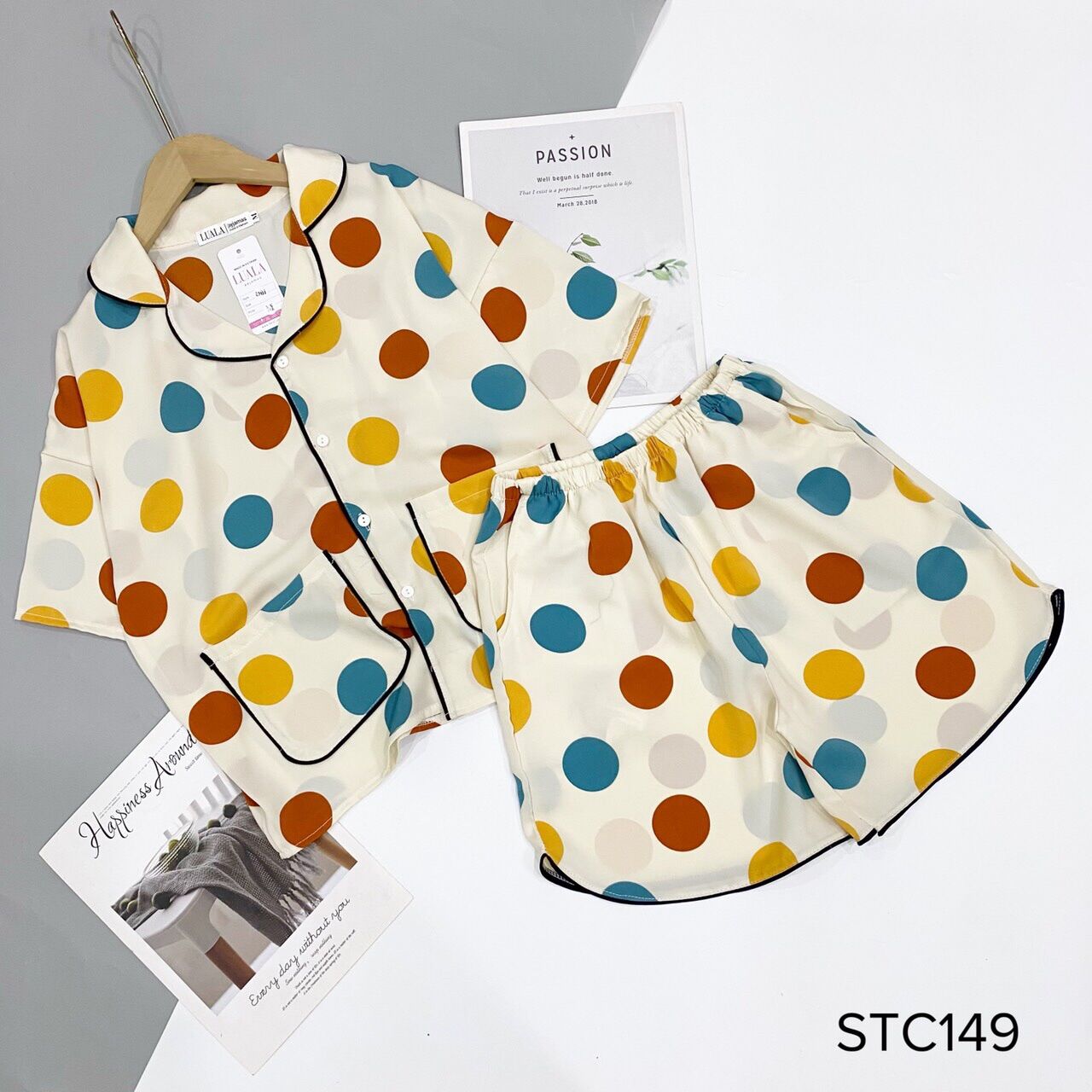 Pijamas luala đồ bộ nữ áo cộc quần đùi hoạ tiết chấm bi