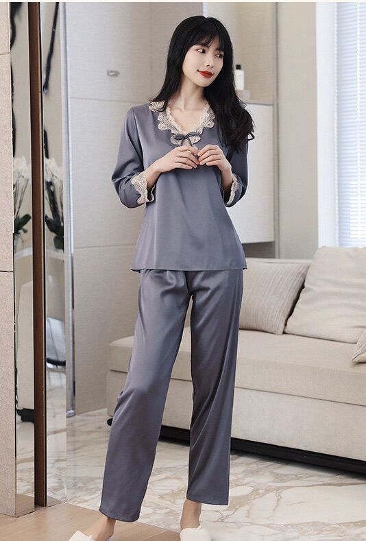 Bộ đồ lụa mặc ngủ, mặc nhà phối ren cao cấp- C98