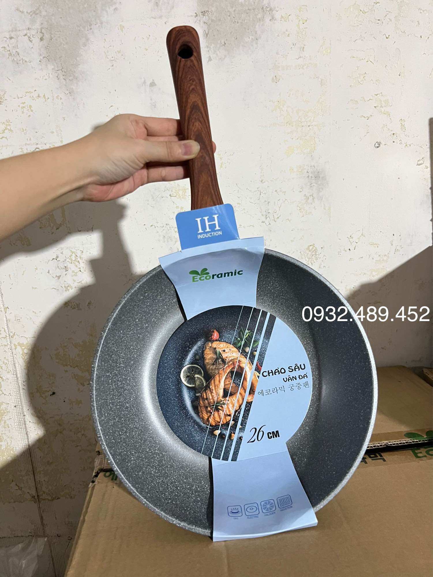Chảo chống dính vân đá đáy từ ecoramic sâu lòng 22cm 24cm 26cm 28cm 32cm