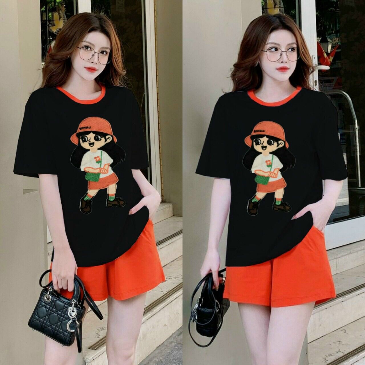 BỘ SHORT COTTON THÊU LOGO Q CHÂU CAO CẤP