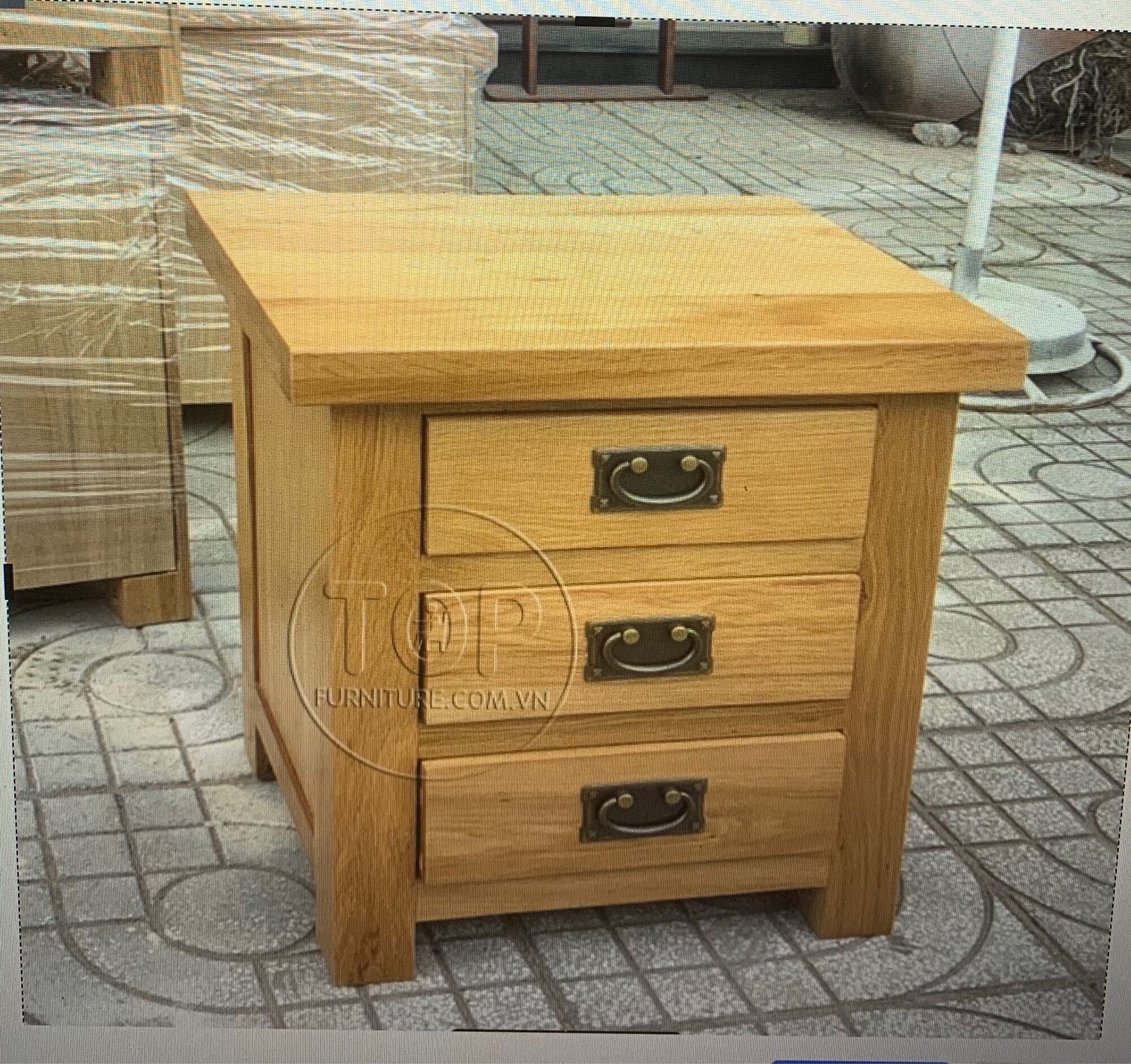 Tủ đầu giường gỗ sồi Mỹ 3 ngăn kéo Rustic SP-1535