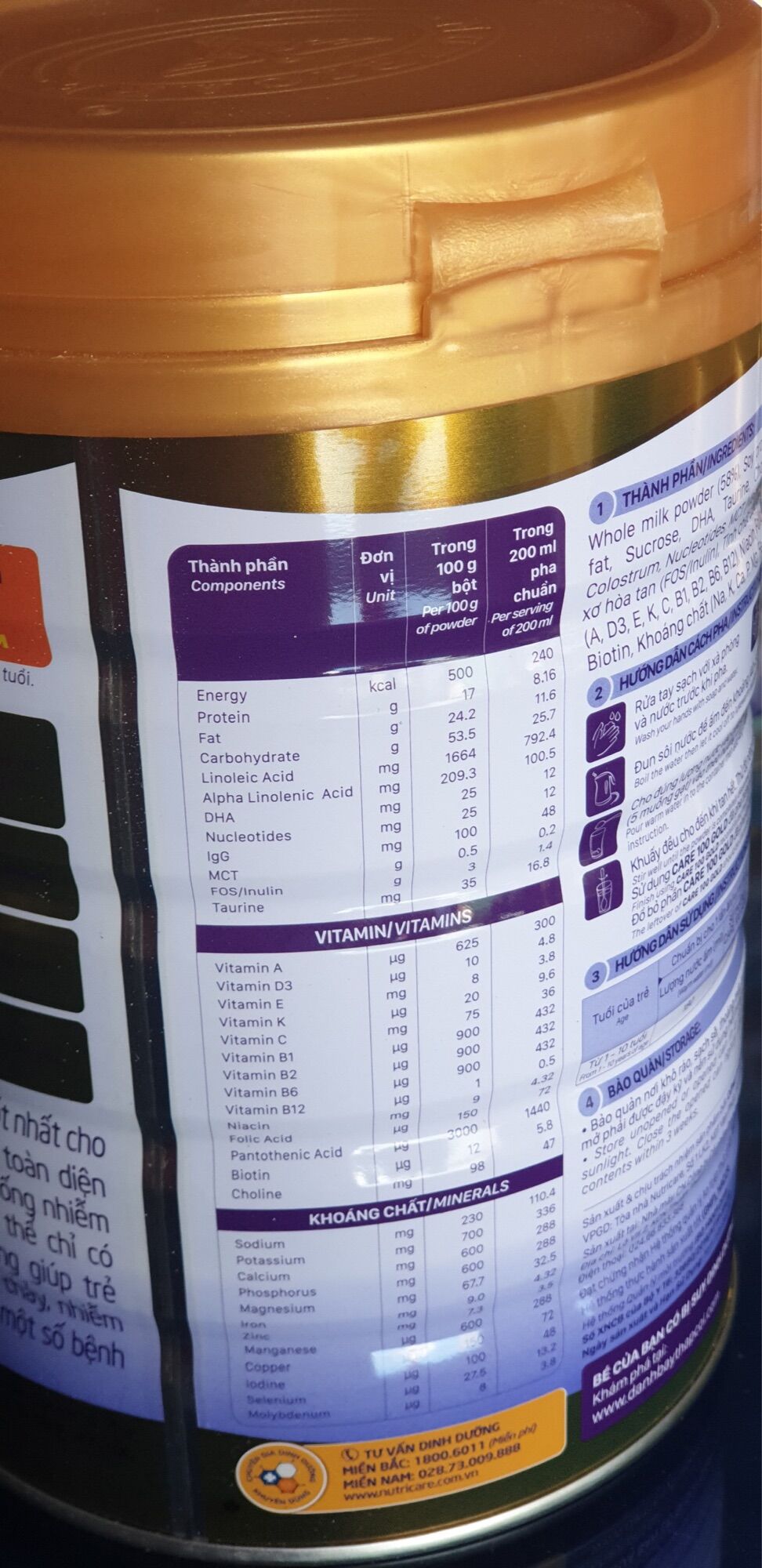 Sữa bột Care 100 Gold 900g