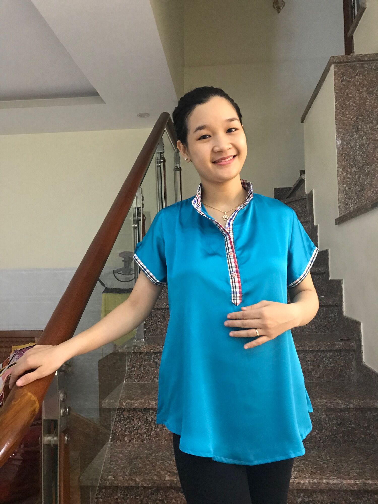 [HCM]Áo bầu lụa cổ trụ (hồng)