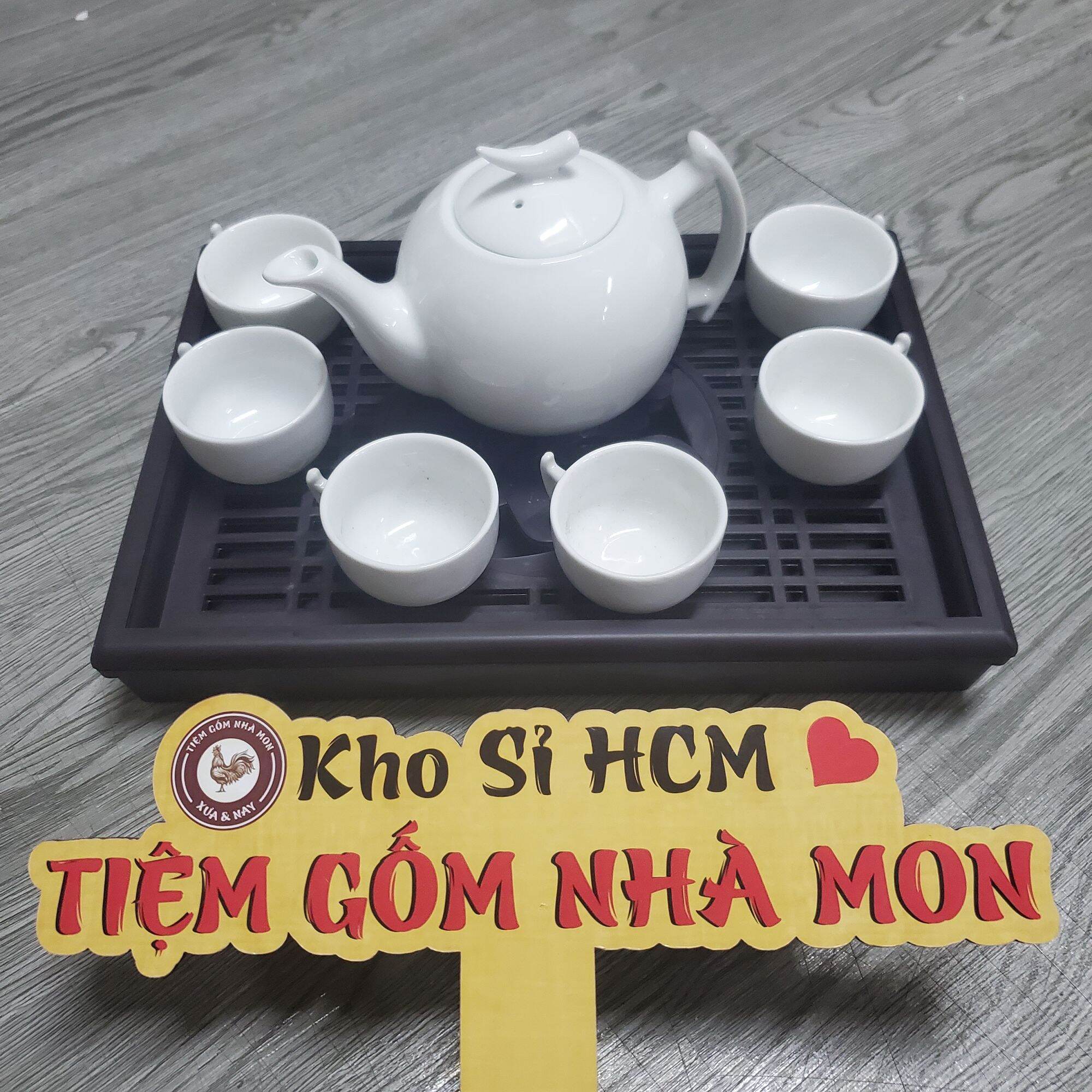 Bộ ấm trà cao cấp tặng kèm khay nhựa giả gỗ